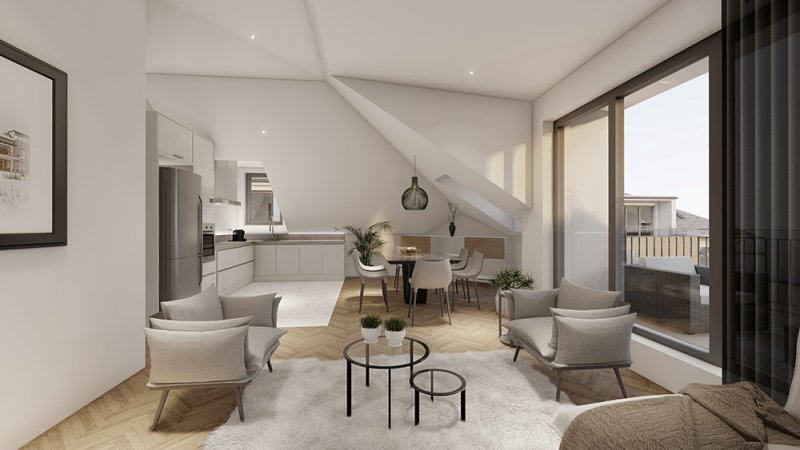 Neubau Neuoetting Parkstrasse 8 Visualisierung 3 D DG Kueche 02